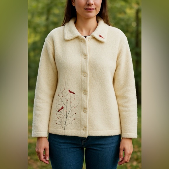 National Wildlife Federation Jackets & Blazers - Cozy Cream Teddy Jacket with Red Accents